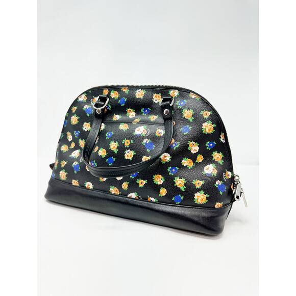 Coach Tea Rose Black Blue Floral Sierra Satchel Top Handle Doctor Crossbody Bag - Picture 3 of 8